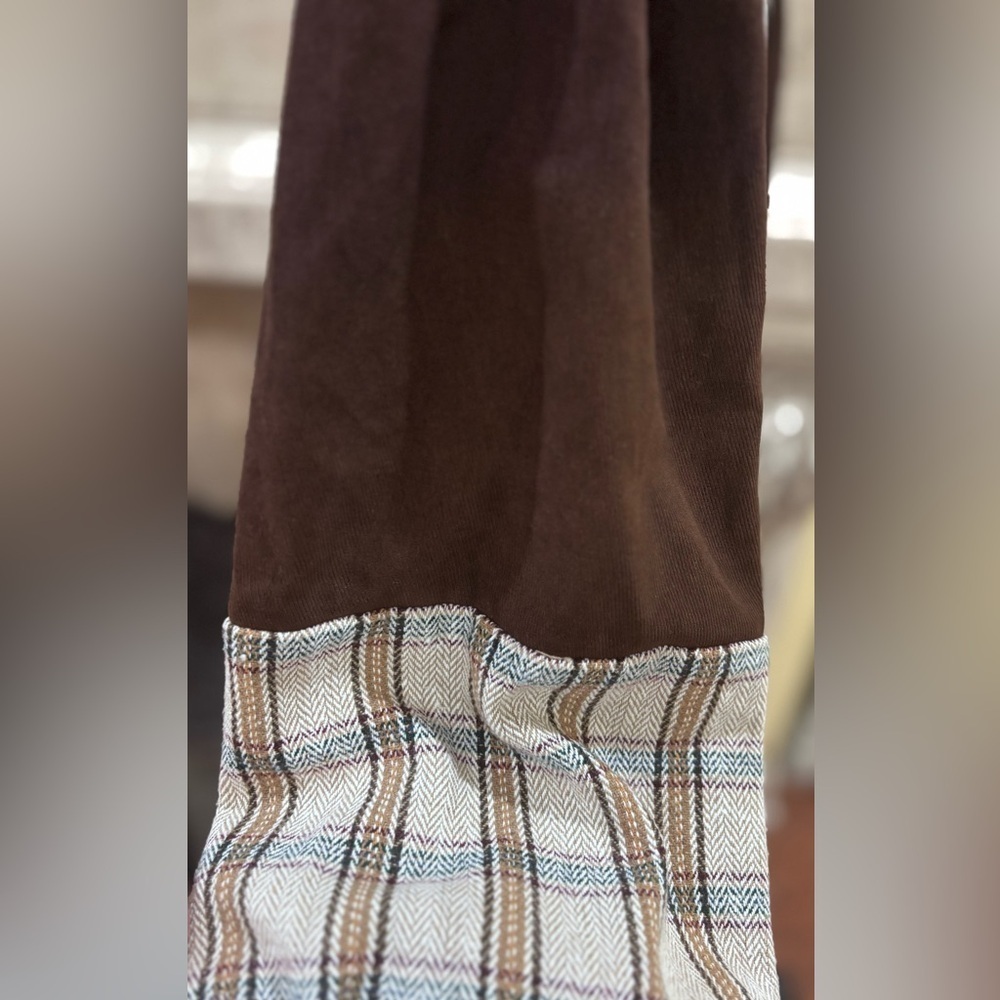 Brown & Plaid Split Patchwork Quilted Style Cropped Shacket Shirt Size Large - Picture 5 of 10